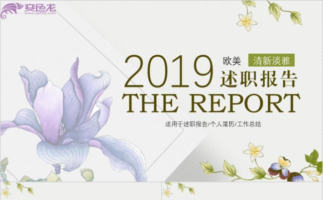 2019清新淡雅花卉欧式述职报告PPT模板缩略图