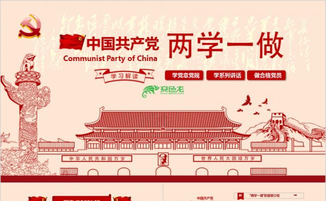 共产党两学一做党政机关党课党章党规学习工作报告工作总结ppt模板缩略图