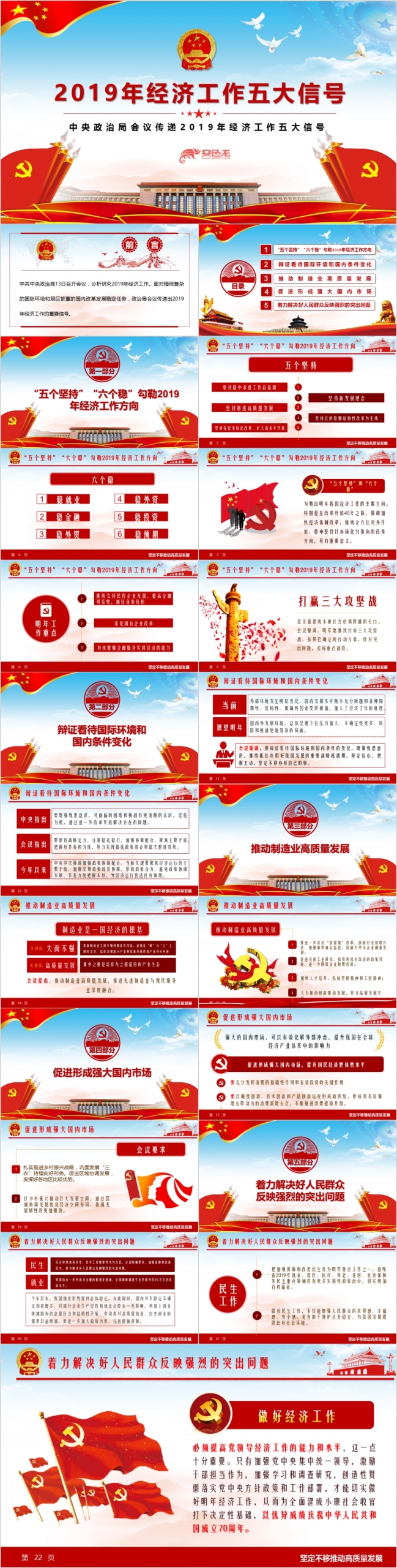 2019年经济工作五大信号党课学习PPT模版