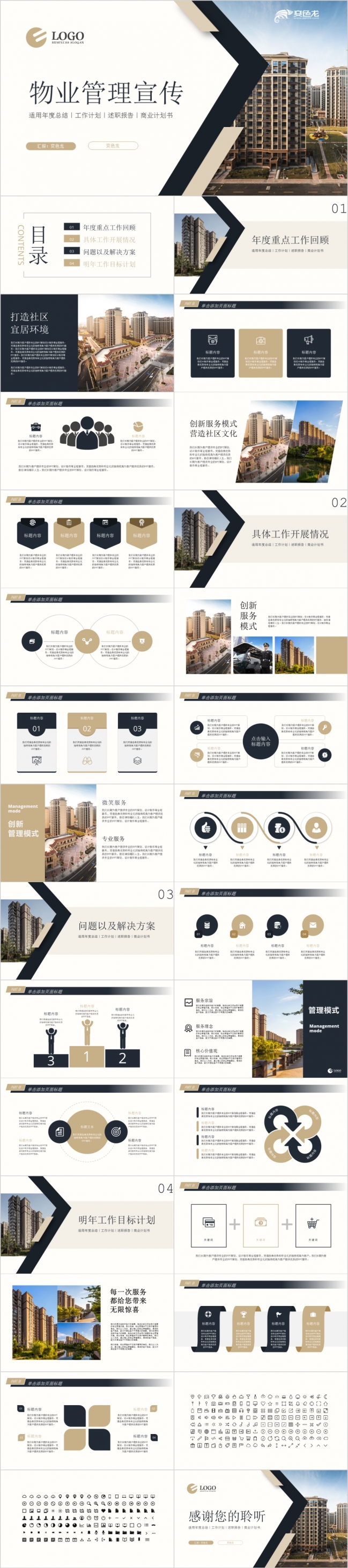 房地产项目经理物业年终工作总结季度汇报工作总结商业策划书PPT模板