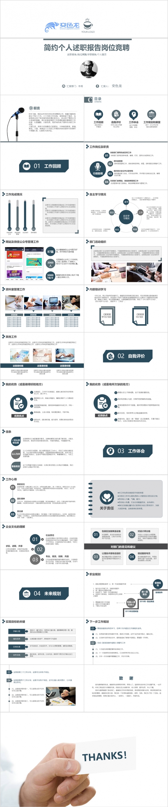 2019简约风格个人述职述职报告岗位竞聘工作竞聘PPT模板