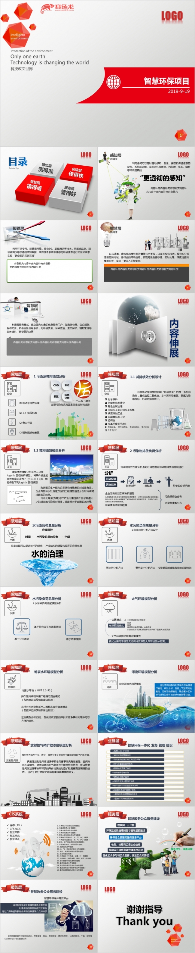 红色简约智慧环保项目科技感PPT模版