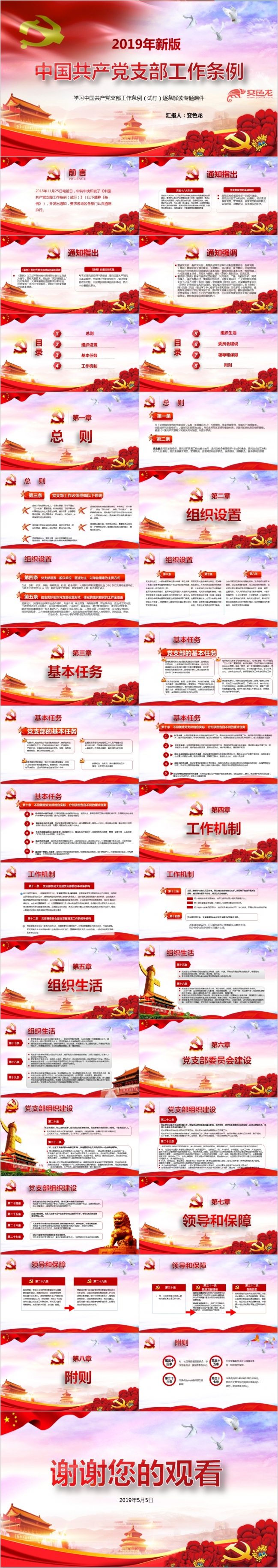 红色中共中央印发中国共产党支部工作条例试行全面解读PPT课件