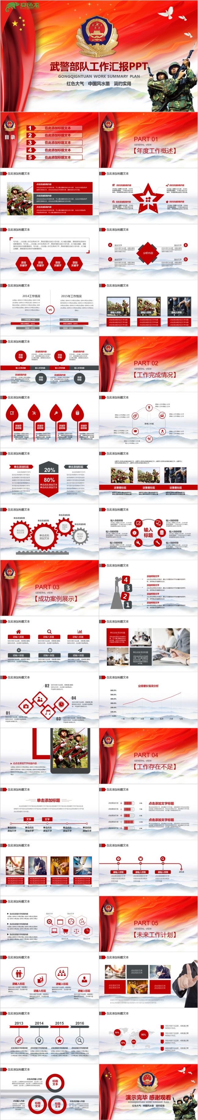 党风建设红色武警武装警察部队工作汇报PPT模板