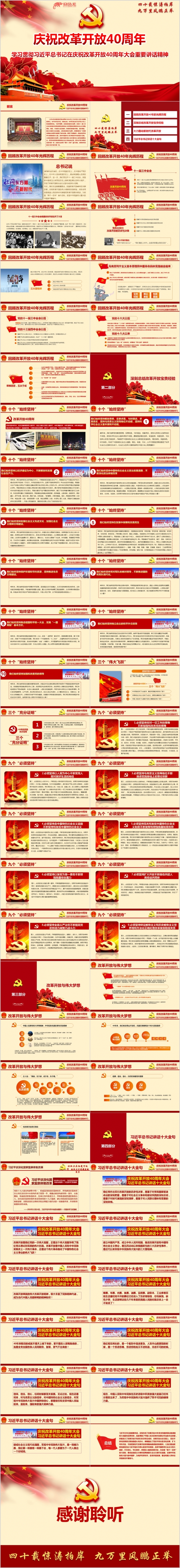 庆祝改革开放40周年大会重要讲话精神学习详细解读专题ppt模板