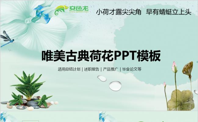 浅绿唯美淡雅莲花中国风总结计划述职报告产品推广动态PPT模板缩略图