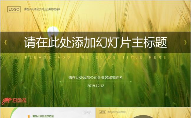 黄绿色麦穗环保清新简洁教育课件PPT模板缩略图