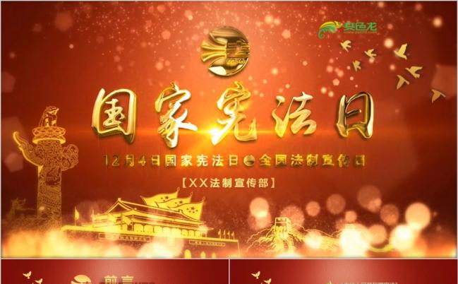震撼金色粒子片头国家宪法日PPT模板缩略图
