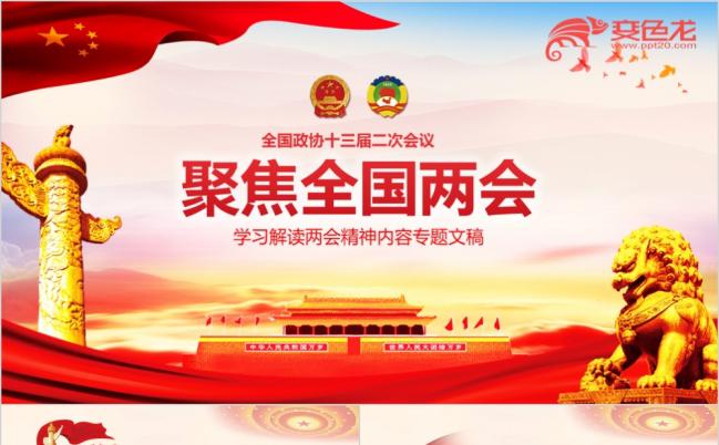 党政红色2019全国两会精神内容党课学习PPT模板缩略图