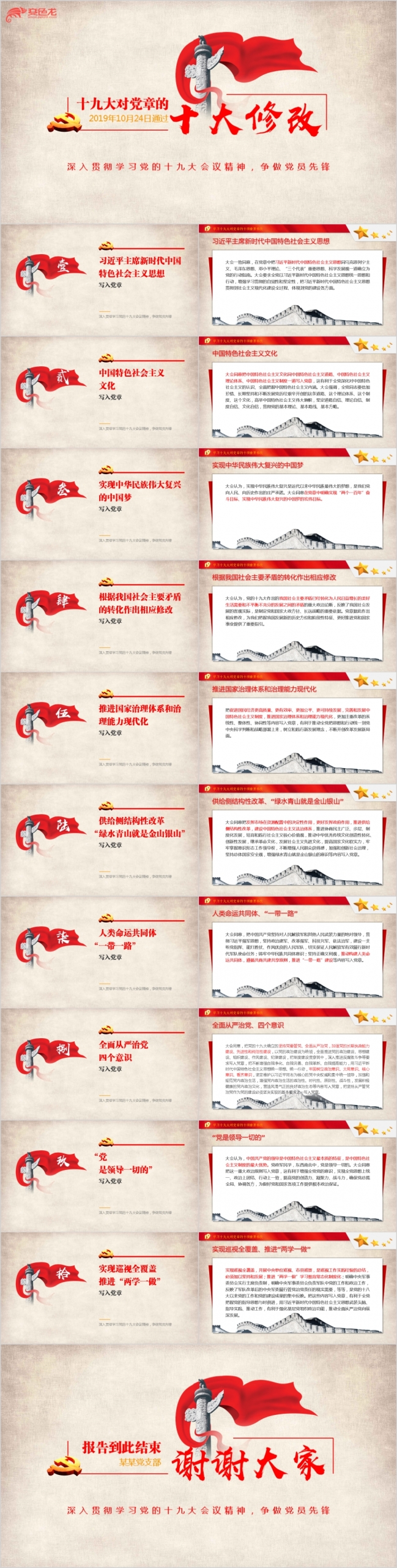 学习十九大对党章的十项重要修改PPT模板