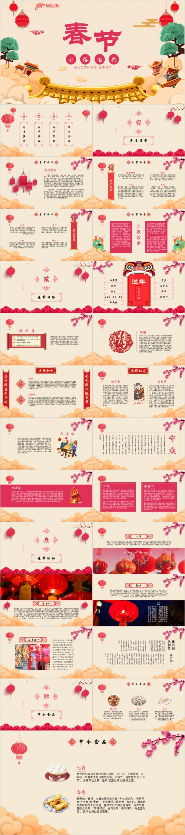 复古喜庆中国风春节习俗介绍PPT模版