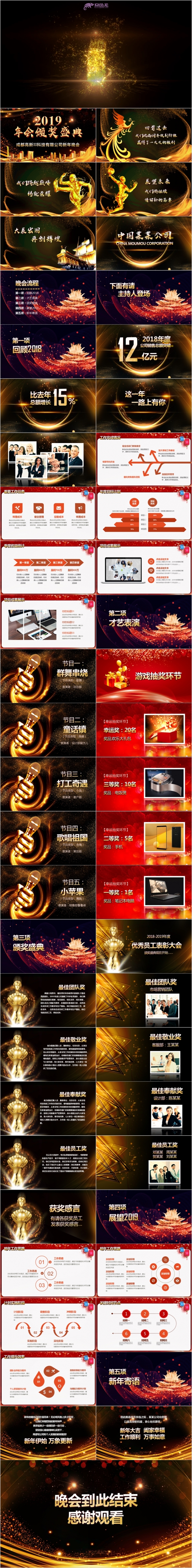 金色震撼公司年会颁奖典礼PPT模板