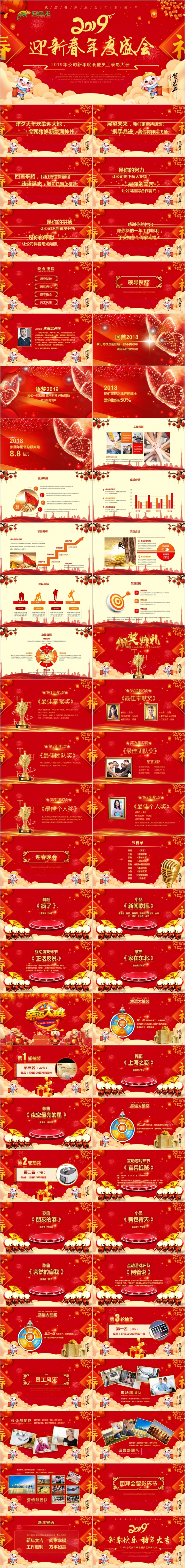 红色喜庆2019猪年新年春节联欢晚会PPT模板