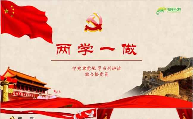 中国红两学一做学党章党规坐合格党员培训PPT模板缩略图