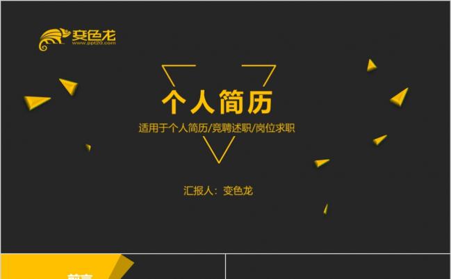 沉稳黄高端精美个人简介PPT模版缩略图