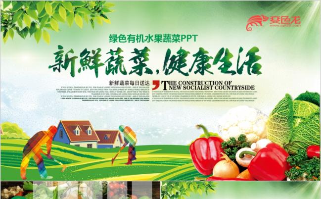 绿色精美绿色有机非转基因新鲜蔬菜水果农产品饮食健康讲座PPT模板缩略图