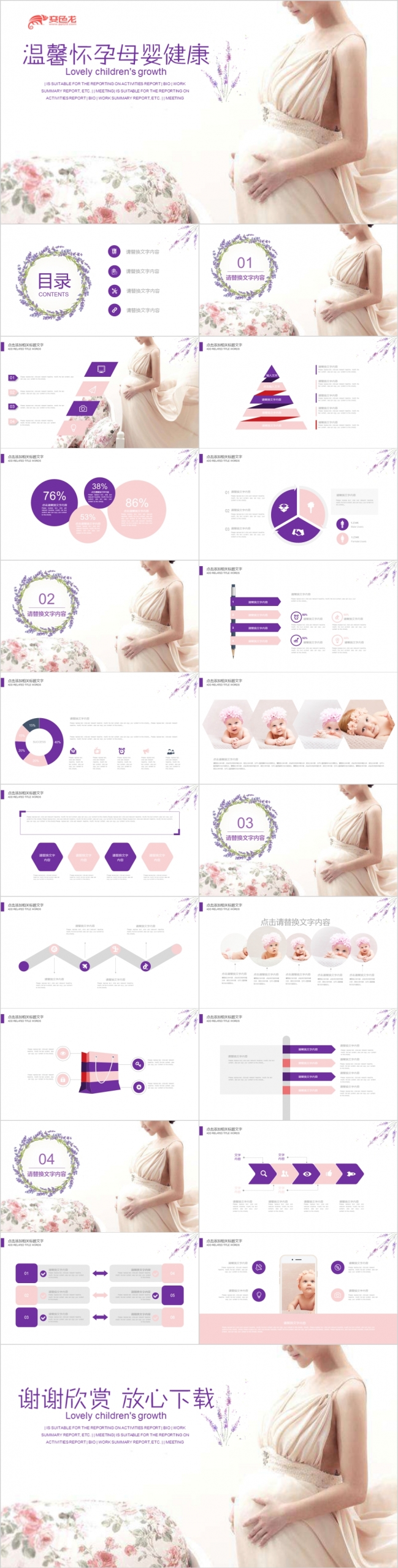 2019母婴孕妇怀孕健康工作汇报PPT模板