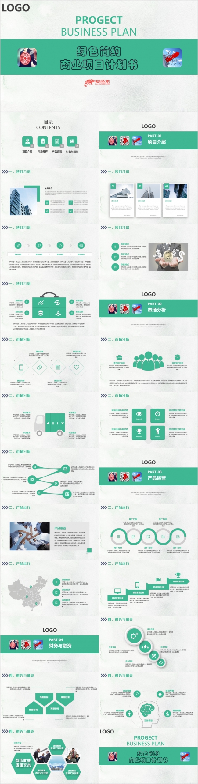 绿色简约微粒体商业项目计划书PPT模板