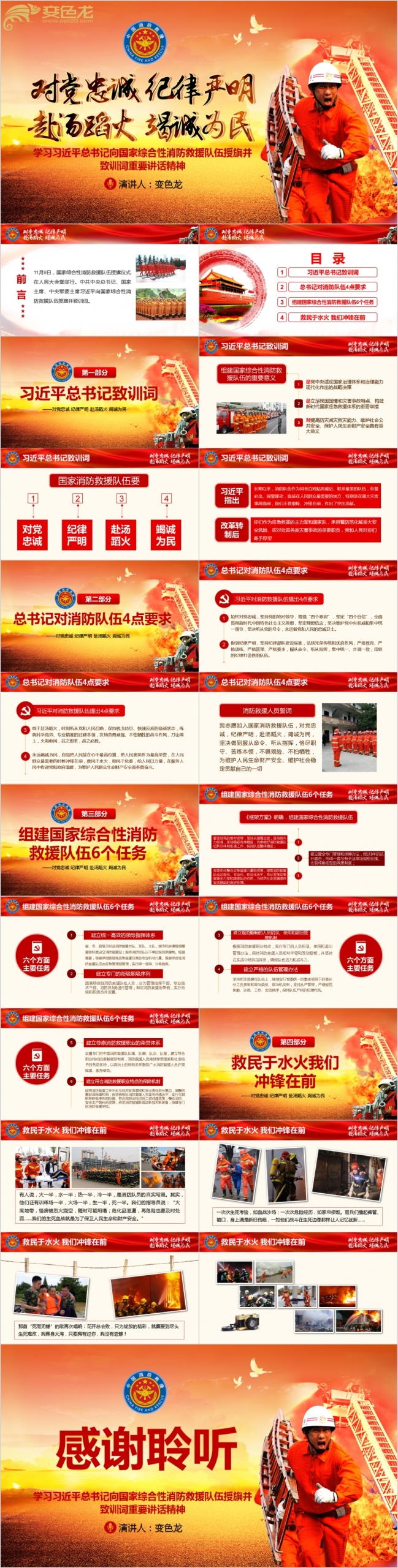  新款对党忠诚纪律严明赴汤蹈火竭诚为民消防PPT模板