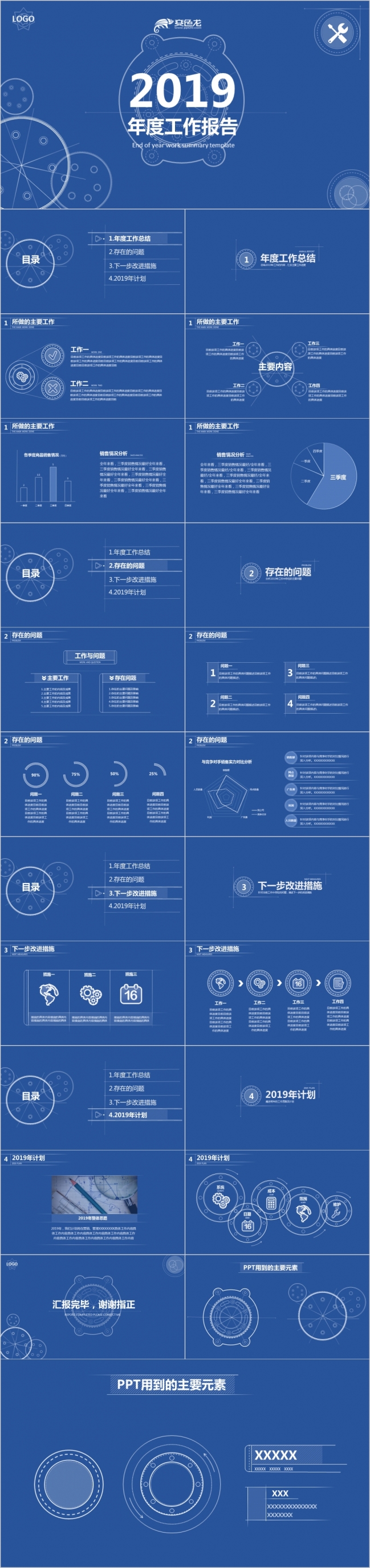 2019蓝色商务简约述职报告ppt模板