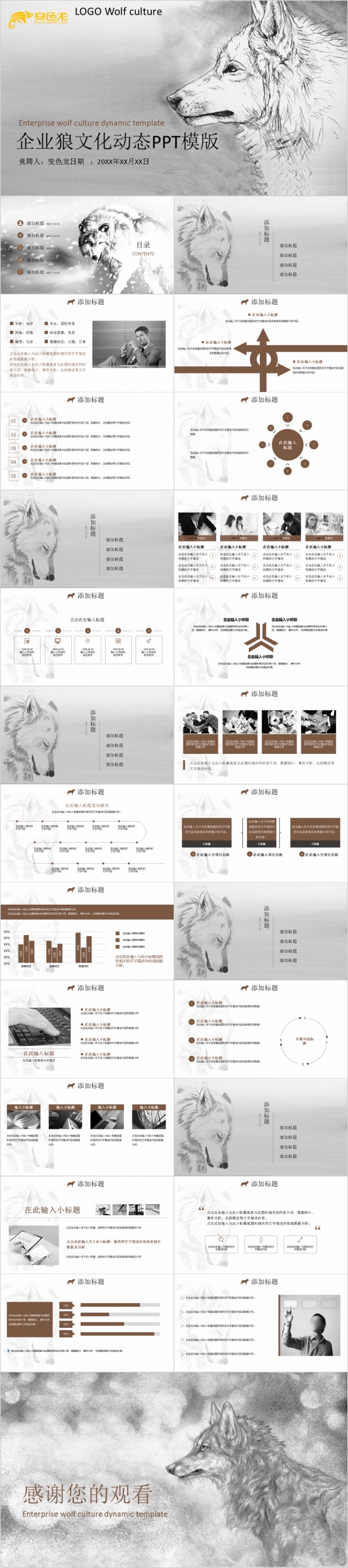 简约手绘企业狼文化团队建设PPT模版
