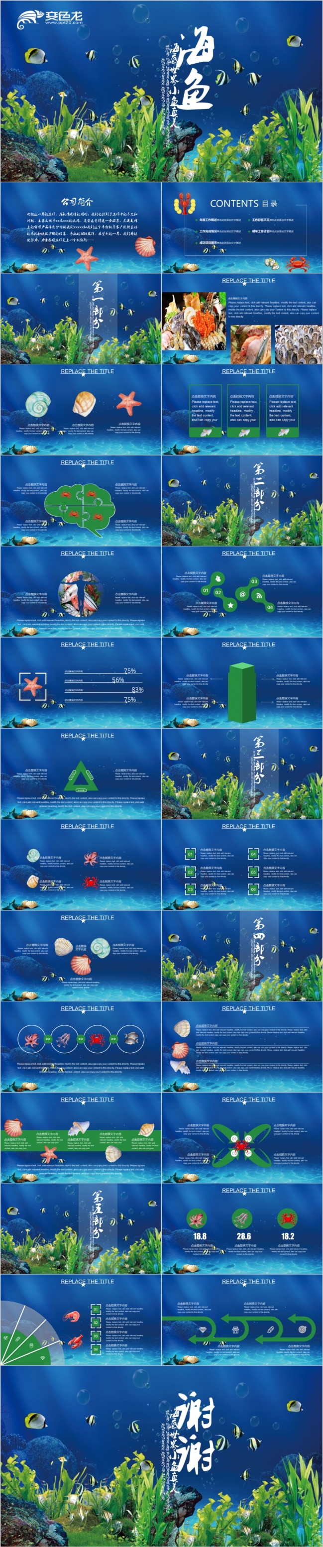 唯美时尚海洋公园海底世界教育课件推广PPT模板