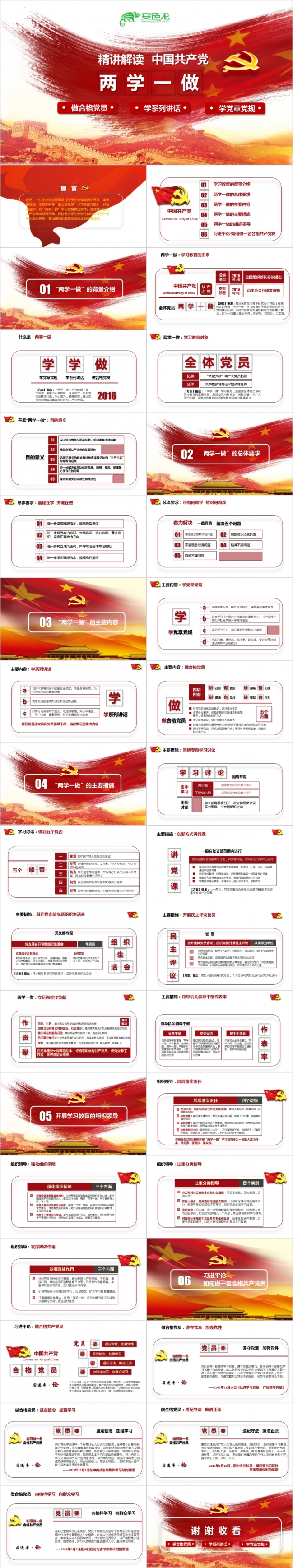 简洁大气精讲解读两学一做党政学习课件PPT模版