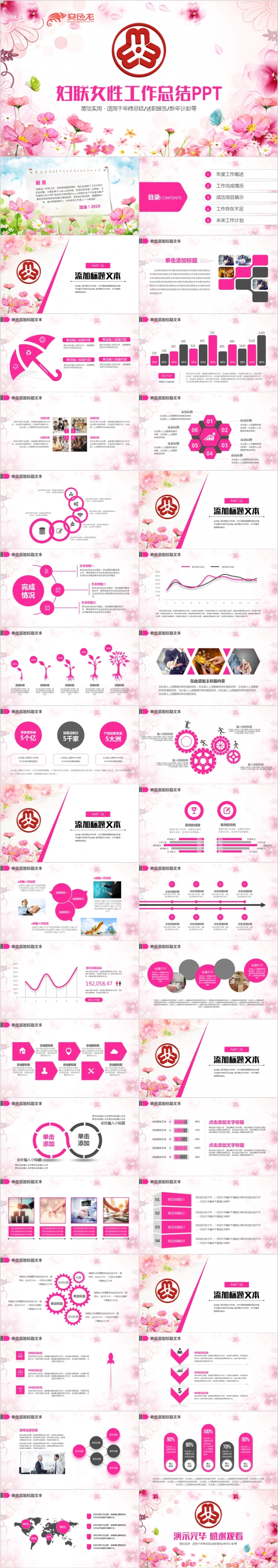 粉色温馨妇联女性工作总结PPT模板