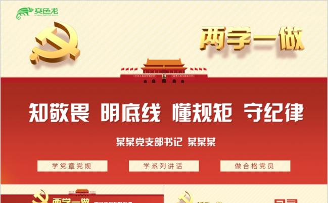 整洁大气知敬畏明底线懂规矩守纪律两学一做党课课件ppt模版缩略图