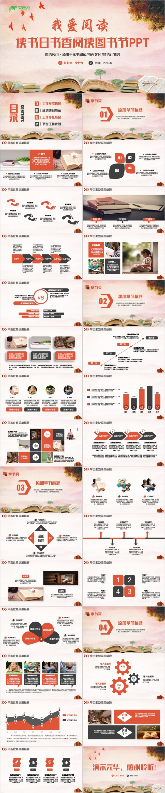 精美经典红色大气读书日读书阅读书香文化读书节PPT模板