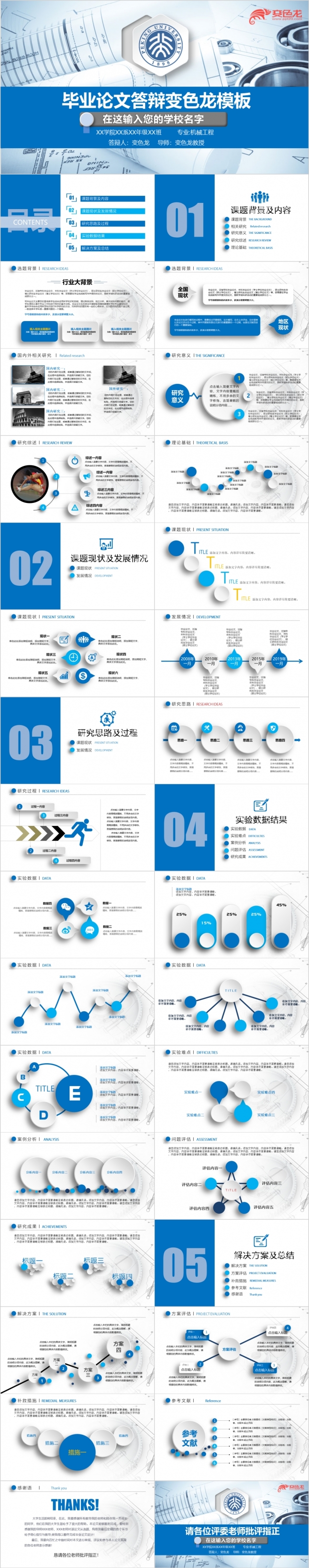 2019蓝色工科专业论文答辩开题报告PPT模板