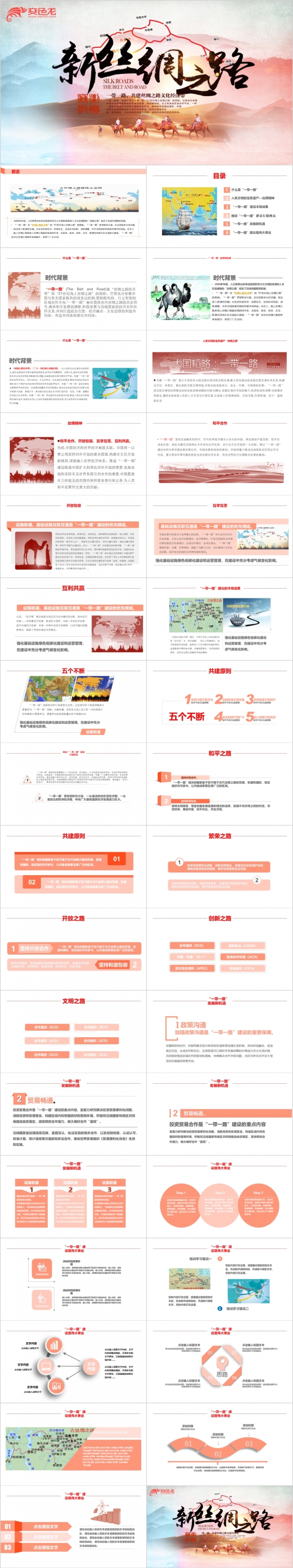 新丝绸之路一带一路国际合作高峰论坛动态PPT模版