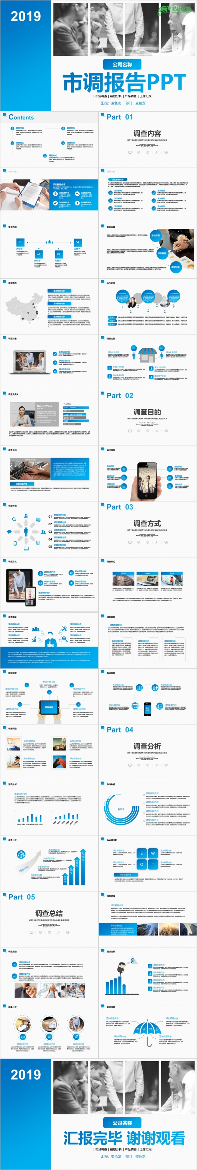 2019大气蓝市场调研新产品调查前景分析报告工作汇报PPT模板