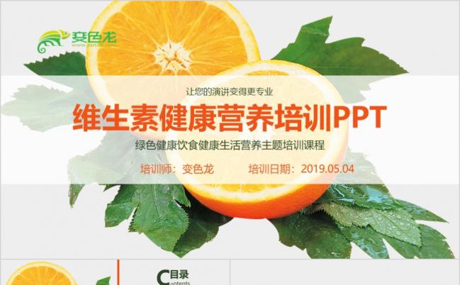 清新橙子维生素健康饮食营养培训PPT模板缩略图