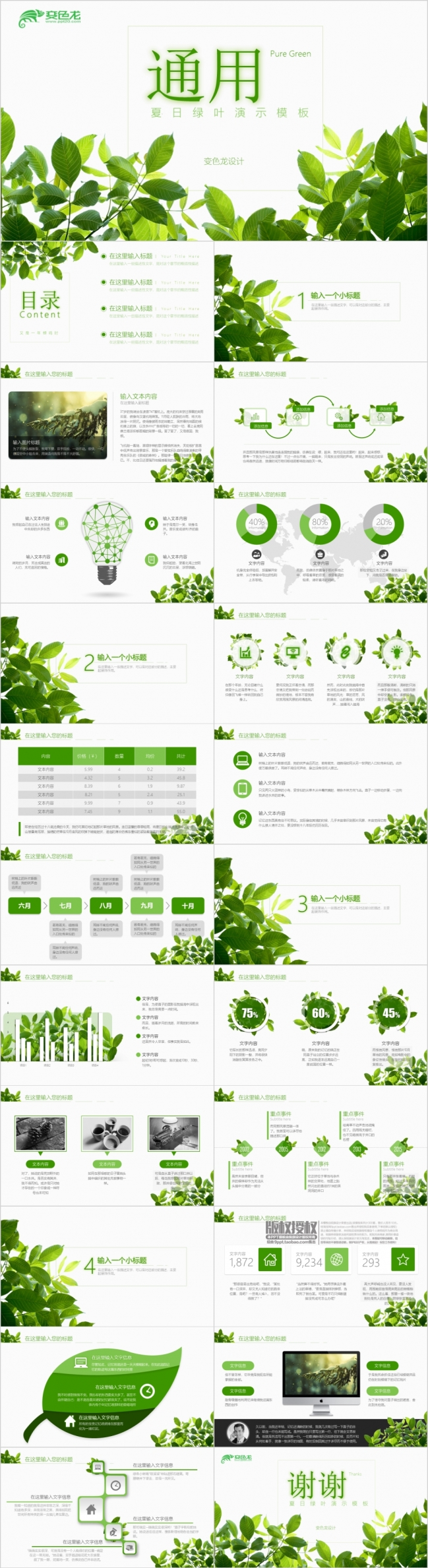 绿色简约商务汇报工作总结通用PPT模板