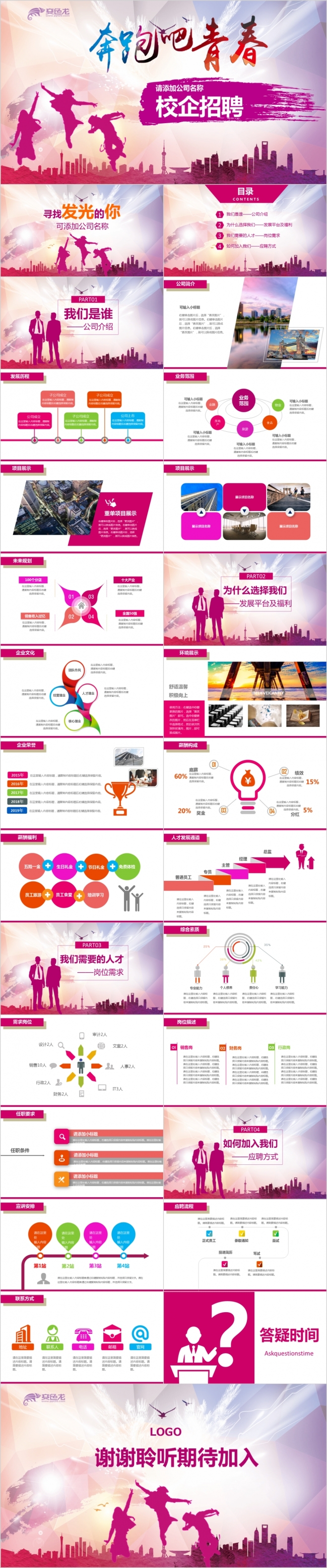 2019毕业季青春校园企业招聘ppt模板