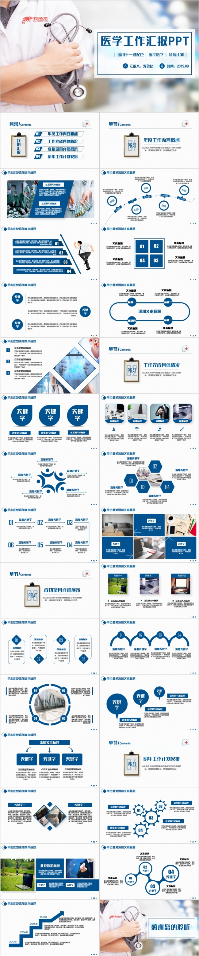 2019蓝色动感医疗急救医生总结医院汇报ppt模板