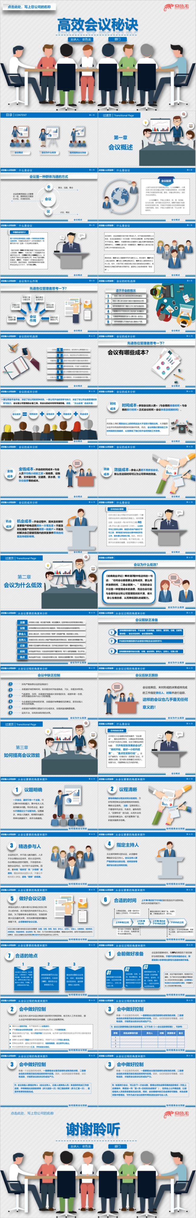 精美时尚卡通风企业员工培训高效会议秘诀PPT模版