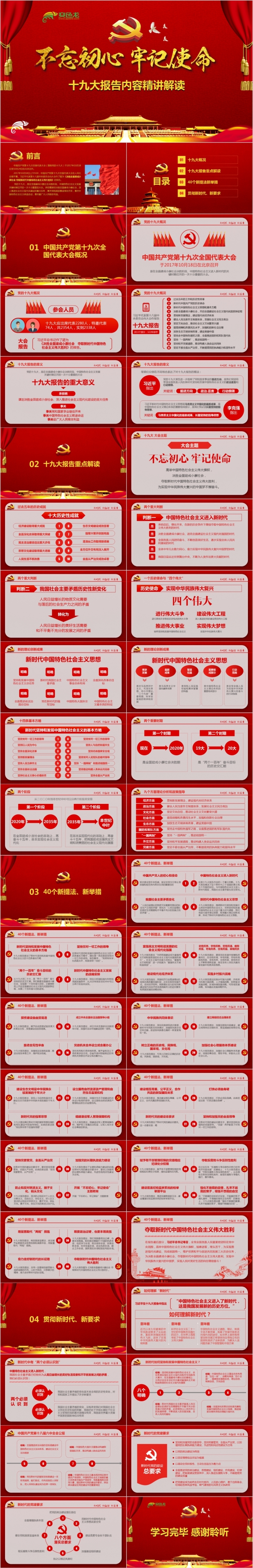 创意精致不忘初心牢记使命学习党的十九大报告党课课件PPT模版