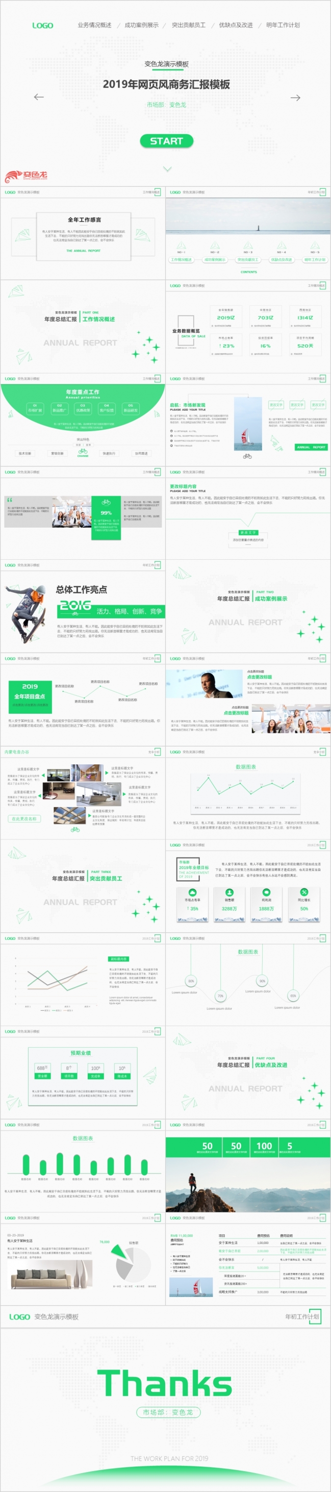 绿色小清新动态网页风商务工作汇报PPT模板