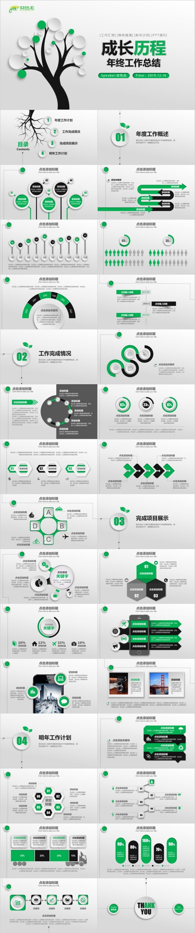 绿色清新成长经验实习报告述职汇报工作计划年终总结微立体ppt模板