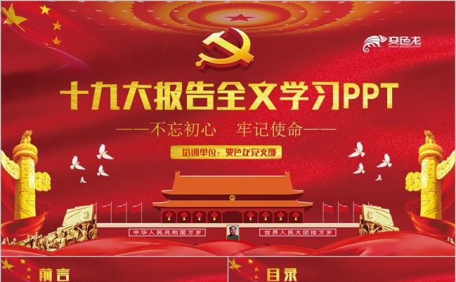 十九大报告学习党政党建党课精致动感PPT模板缩略图