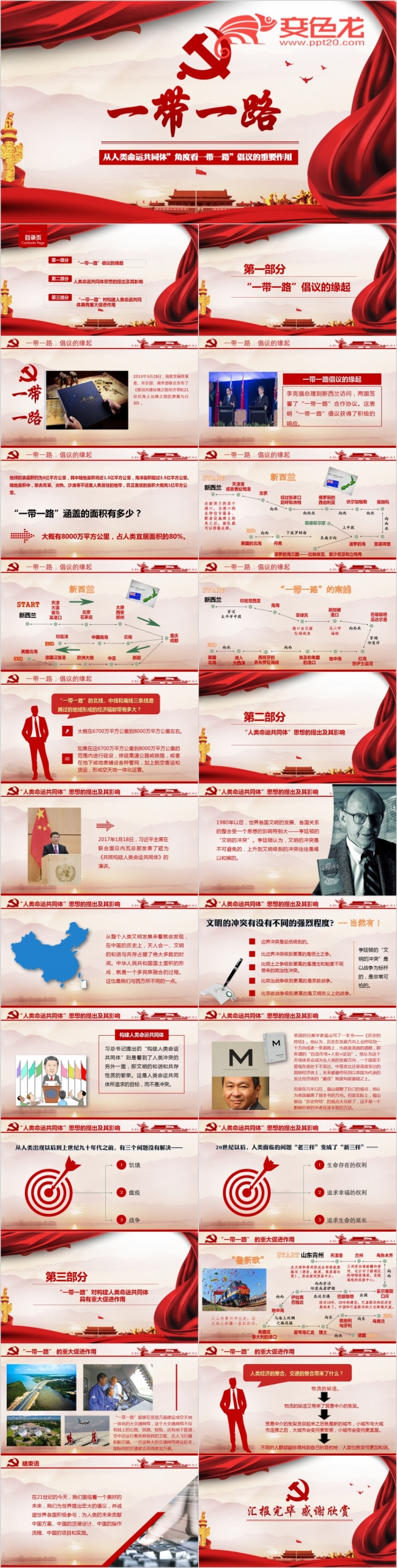 一带一路全面解读之人类命运共同体红色政党PPT模板