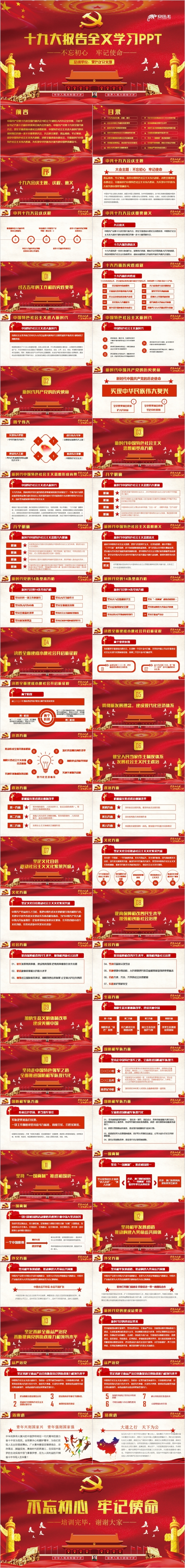十九大报告学习党政党建党课精致动感PPT模板