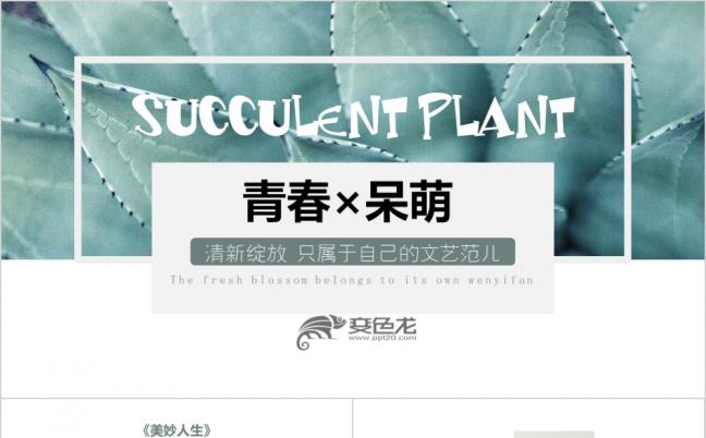 2019简约小清新多肉植物旅行旅游PPT模板缩略图