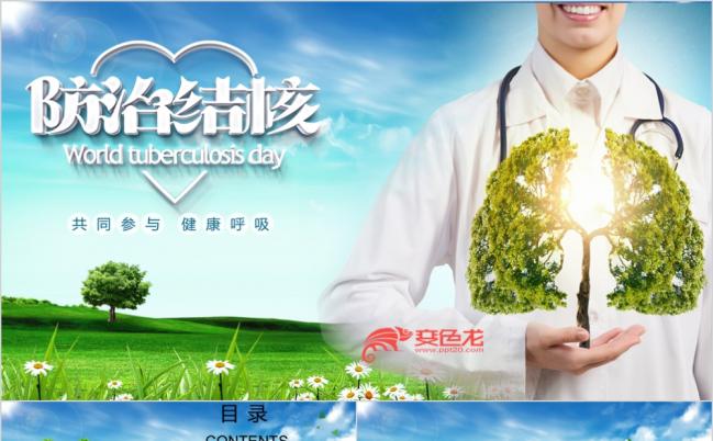 绿色清爽大气关爱肺部健康演讲培训PPT模板缩略图