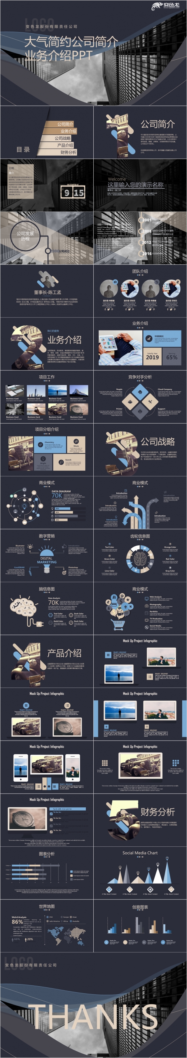 P黑蓝时尚公司简介产品业务介绍PPT模板