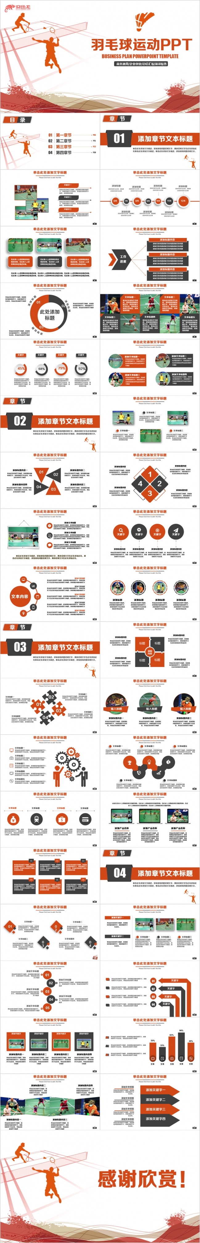 简约精美羽毛球运动主题创意融资演讲汇报PPT模板