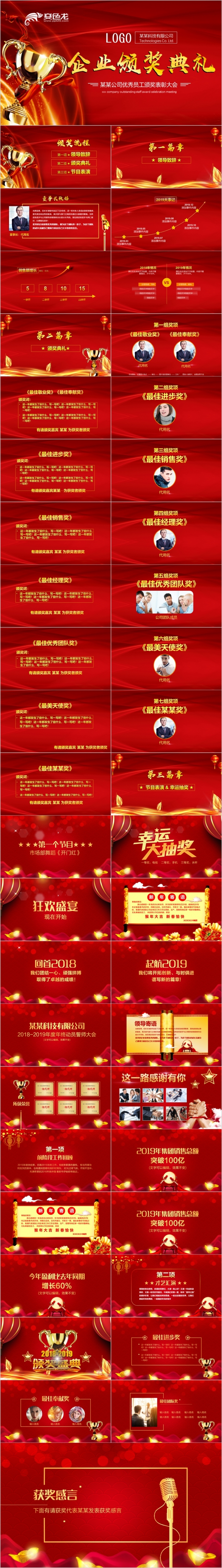 红色2019开门红企业年会颁奖企业年会ppt模板