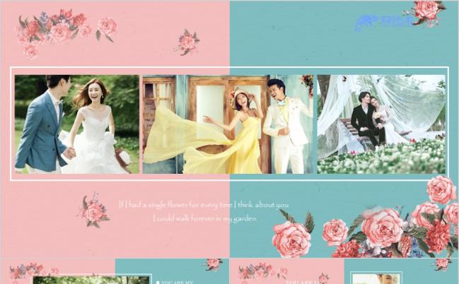 结婚纪念相册婚礼策划清新粉蓝PPT模板缩略图